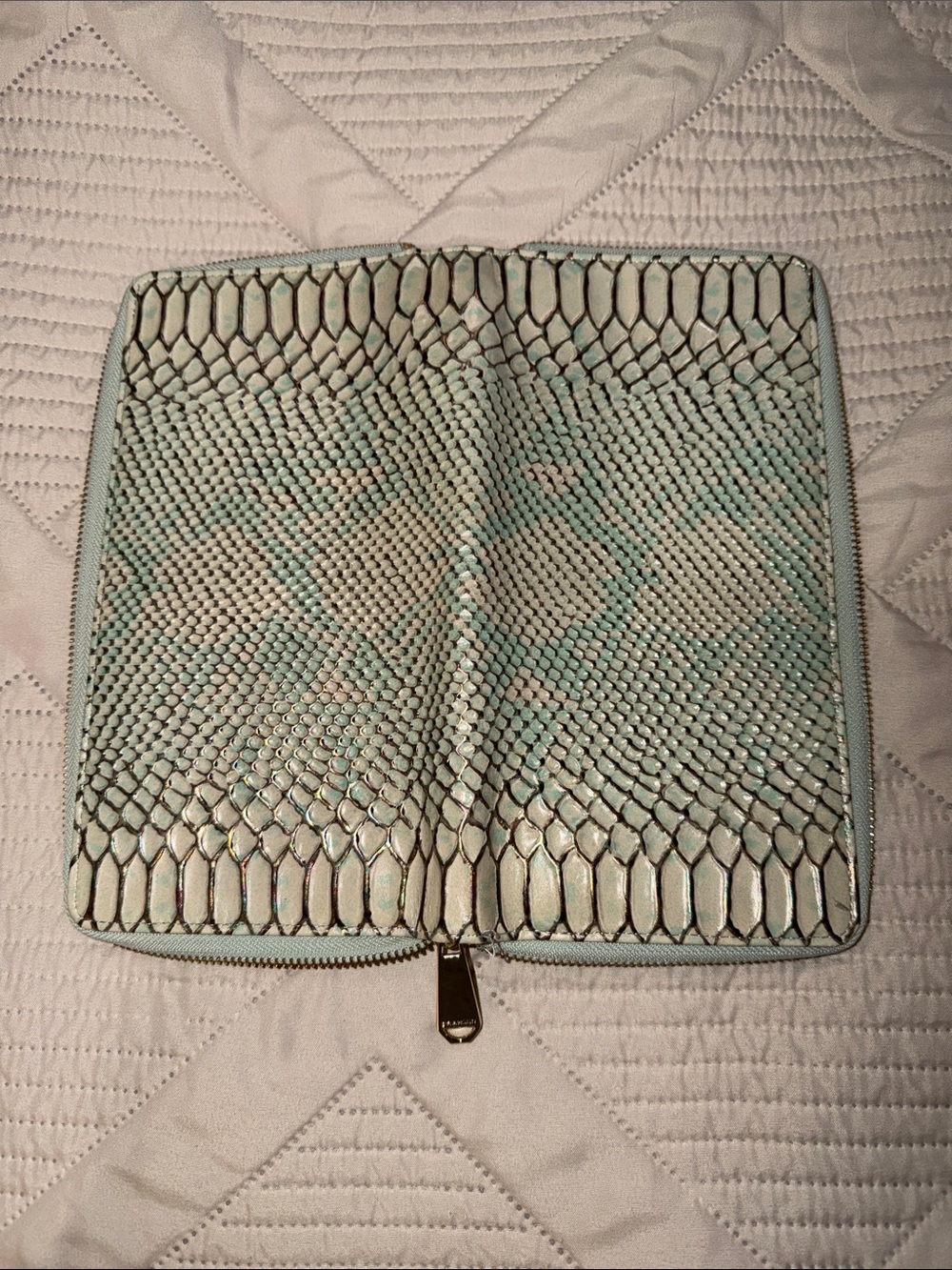 Brahmin Mint Green and Cream Embossed Python Zip Wallet - Picture 3 of 4